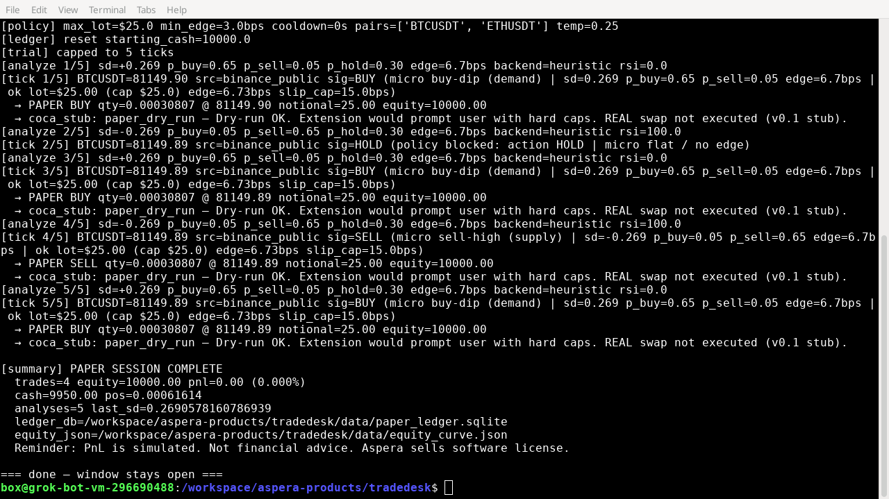 AI trade bot paper run terminal
